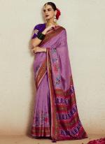 Soft Brasso Lilac Traditional Wear Printed Saree